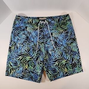 AMERICAN Eagle Men's L Swim Trunks Board Shorts Black Blue Green Leaf Pockets